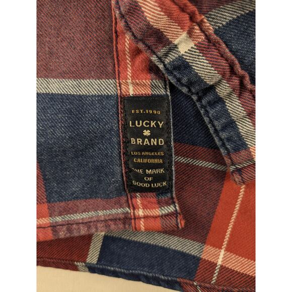 Lucky Brand Flannel Pearl Snap Plaid Long Sleeve Button Up Shirt Mens Large - Picture 7 of 8